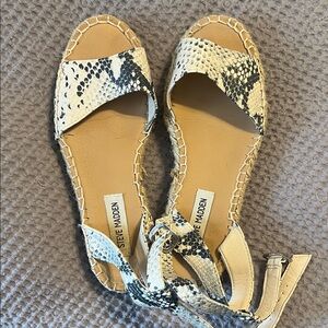 Steve Madden Snake-Print Espadrille Sandals in Beige and Black